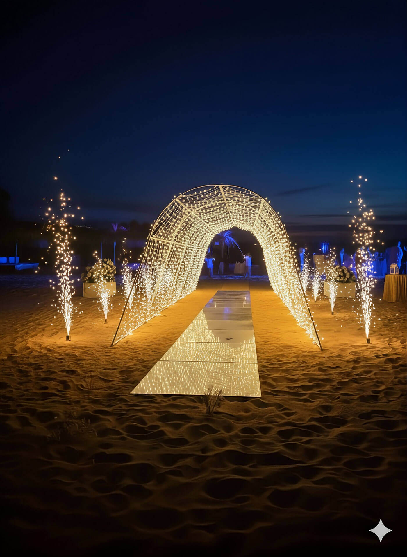 fairy-light-tunnel-mirror-walkway-sparkles-wedding-greece-djy